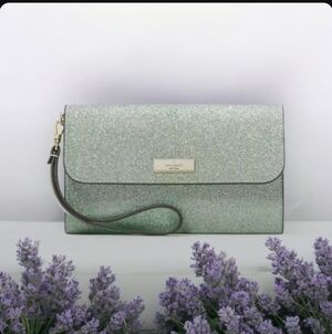 Kate Spade-New York Kenzie Glitter Wristlet-Clutch (Mint 💚)